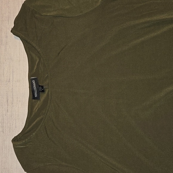 Nina Leonard 3/4 Sleeve Stretch Knit Trapeze Dress Olive Green Size L NWOT - Picture 3 of 10